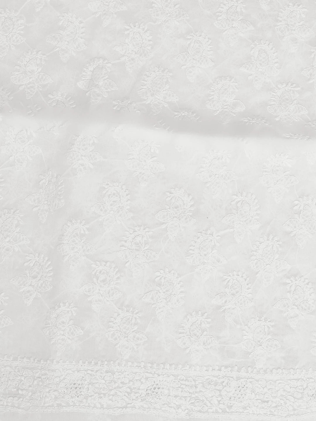 Ada Hand Embroidered White Cotton Lucknowi Chikankari Unstitched Men's Kurta Piece 01A591701