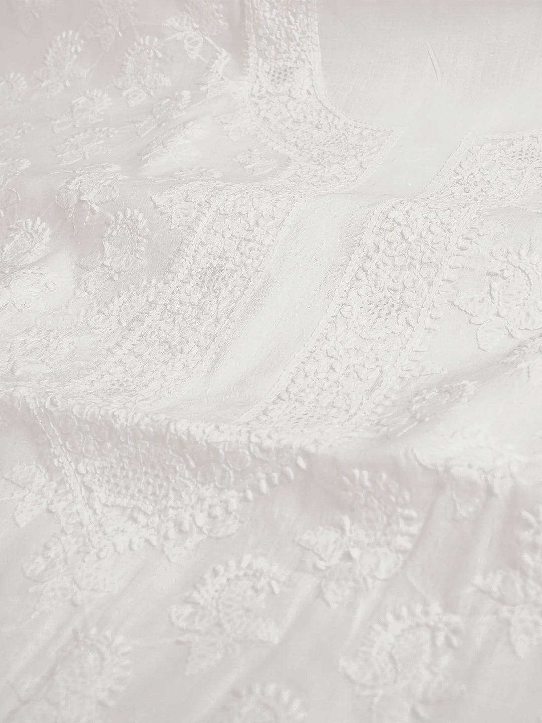 Ada Hand Embroidered White Cotton Lucknowi Chikankari Unstitched Men's Kurta Piece 01A591701