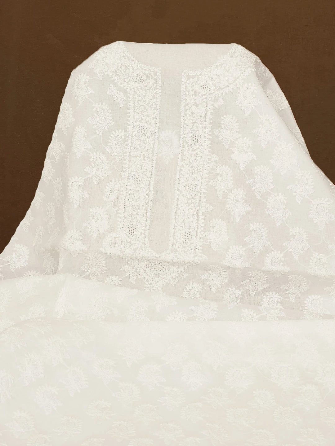 Ada Hand Embroidered White Cotton Lucknowi Chikankari Unstitched Men's Kurta Piece 01A591701
