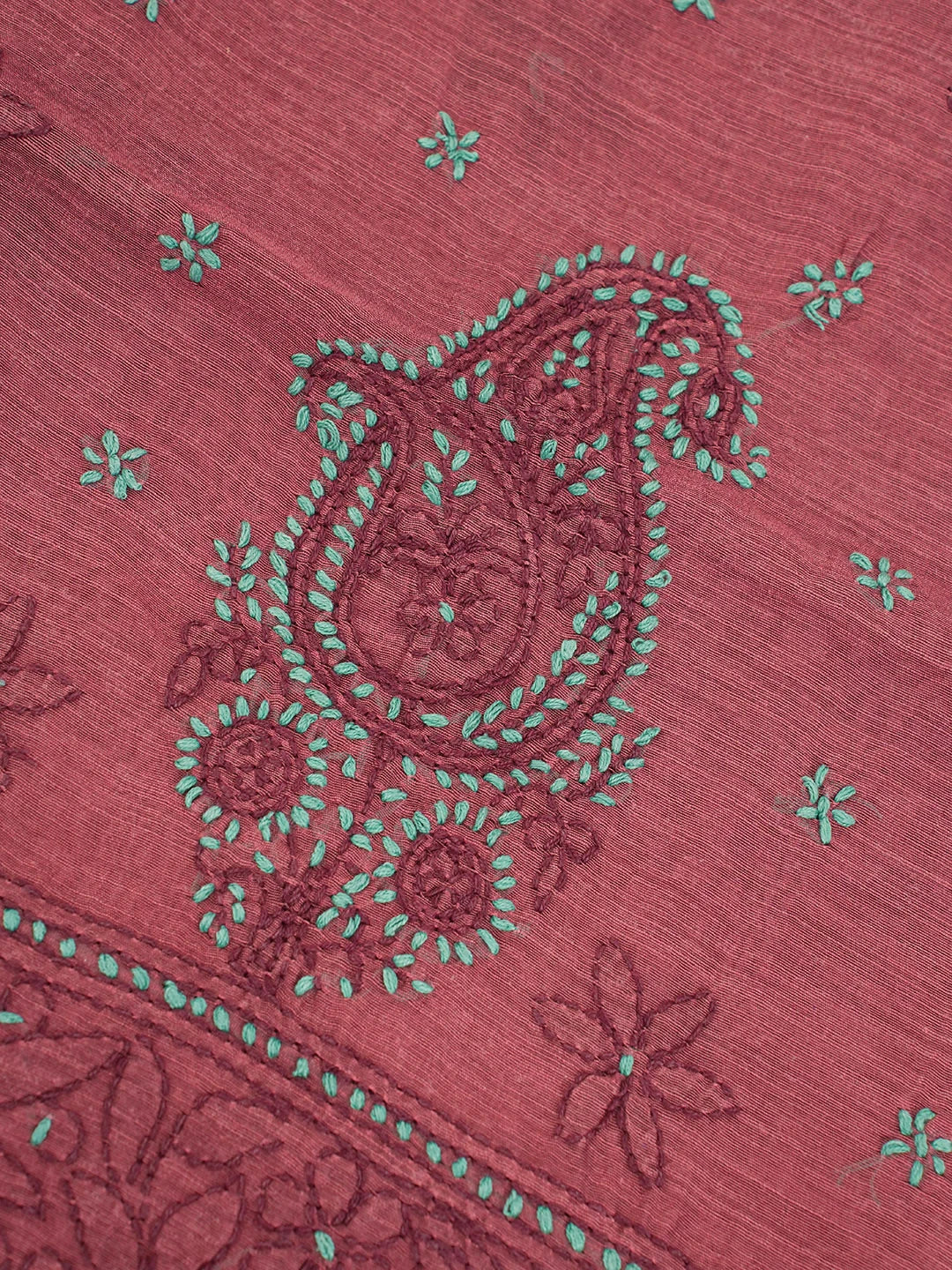 Ada Hand Embroidered Maroon Chanderi Lucknowi Chikankari Saree With Blouse 01A593956