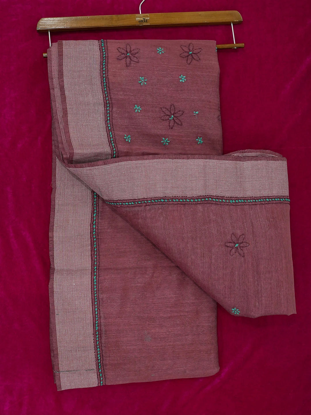Ada Hand Embroidered Maroon Chanderi Lucknowi Chikankari Saree With Blouse 01A593956