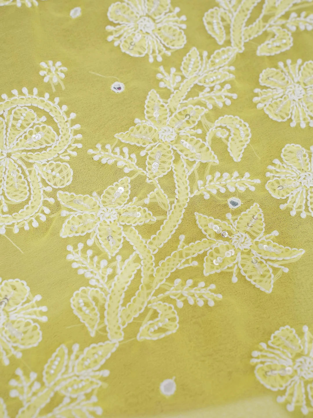 Ada Hand Embroidered Yellow Faux Georgette Lucknowi Chikankari Saree With Blouse With Pearl Work 01A528223