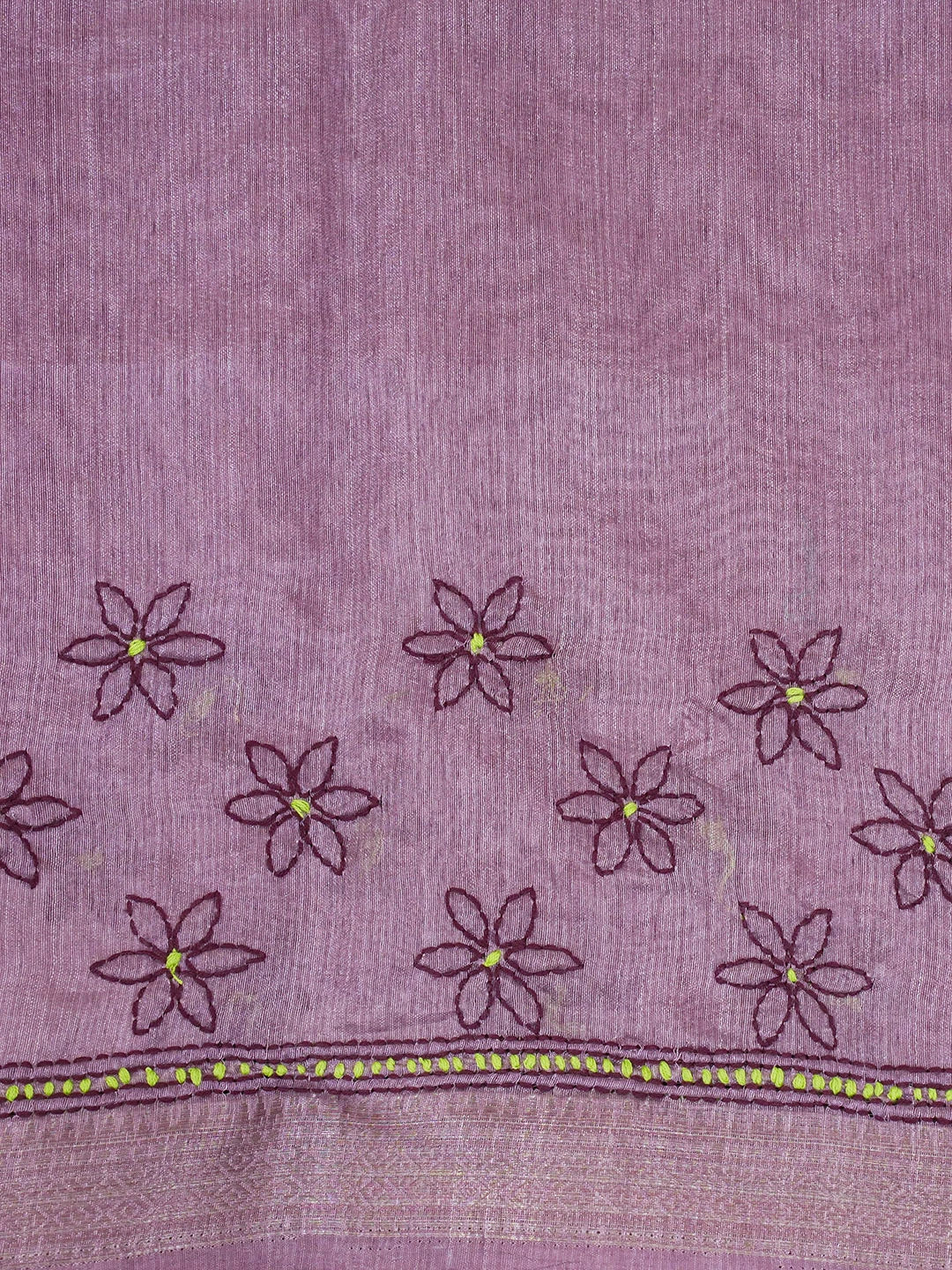 Ada Hand Embroidered Dark Mauve Chanderi Lucknowi Chikankari Saree With Blouse 01A593952