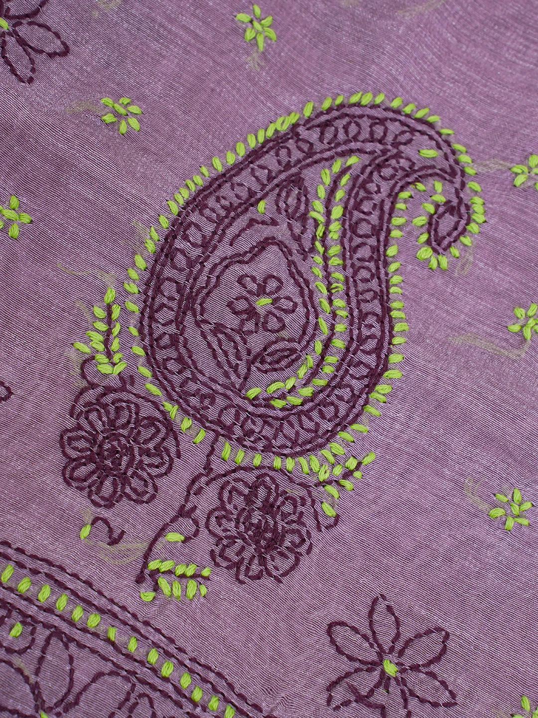 Ada Hand Embroidered Dark Mauve Chanderi Lucknowi Chikankari Saree With Blouse 01A593952
