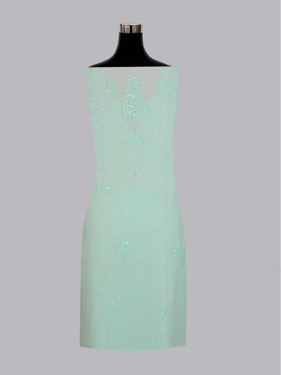 Ada Hand Embroidered Sea Green Viscose Georgette Lucknowi Chikankari Unstitched Kurta Dupatta Set With Sequinned Work 01A578903