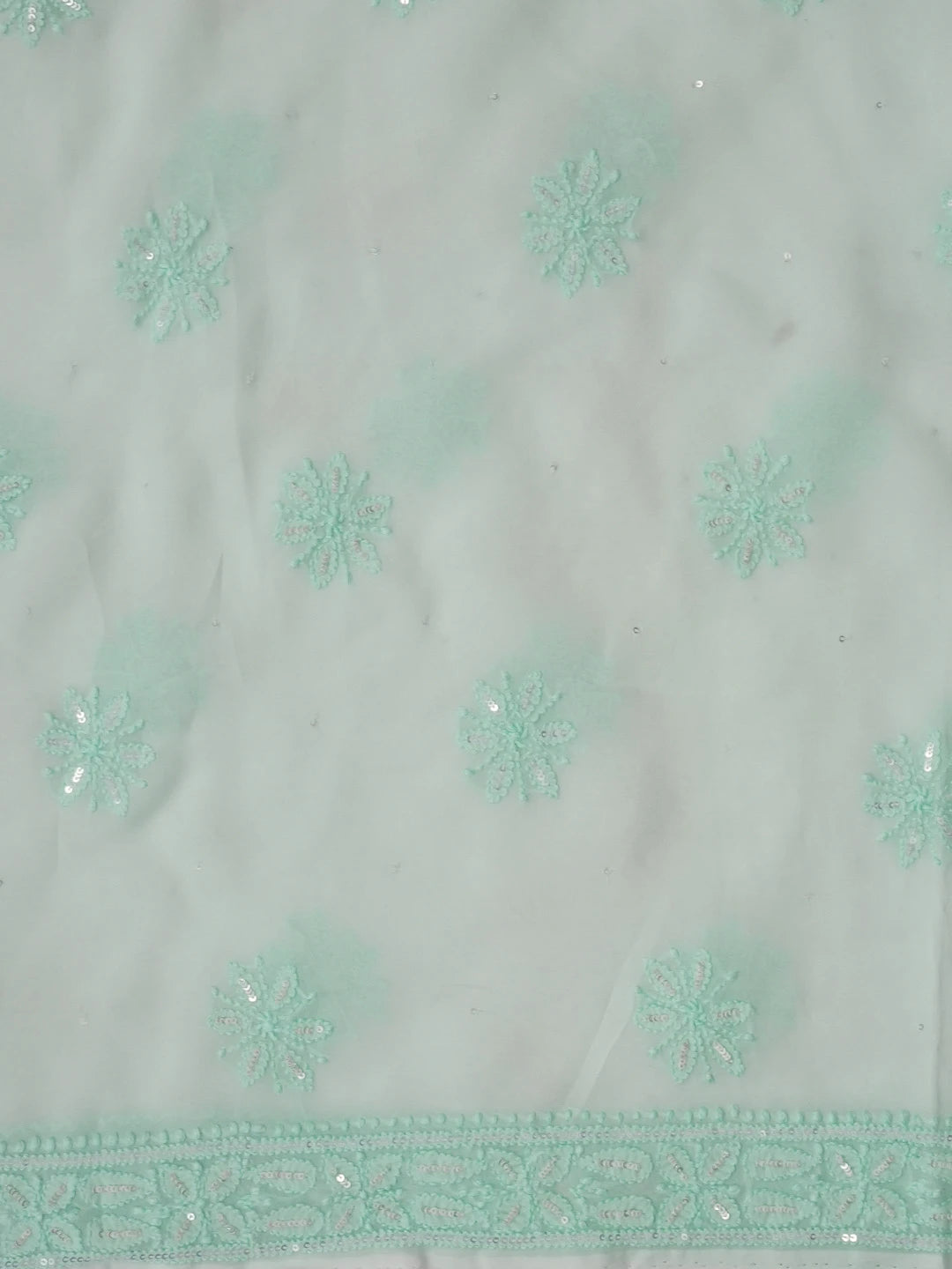 Ada Hand Embroidered Sea Green Viscose Georgette Lucknowi Chikankari Unstitched Kurta Dupatta Set With Sequinned Work 01A578903