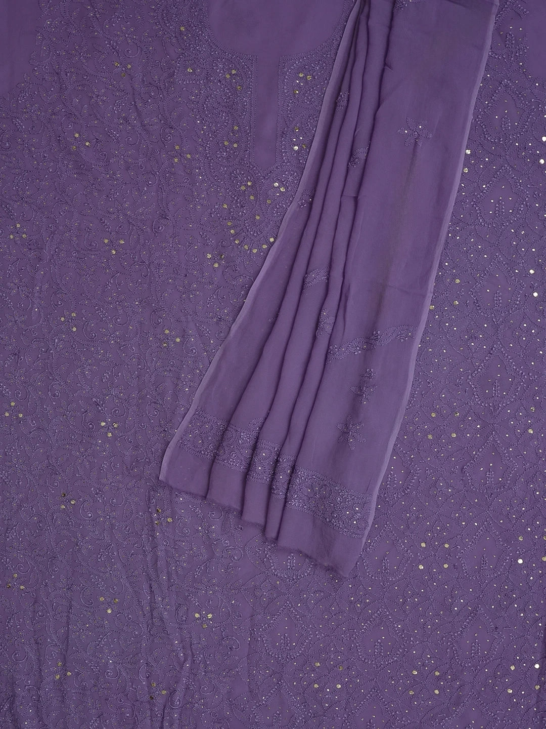 Ada Hand Embroidered Lavender Viscose Georgette Lucknowi Chikankari Unstitched Kurta Dupatta Set With Muqaish Work 01A578892
