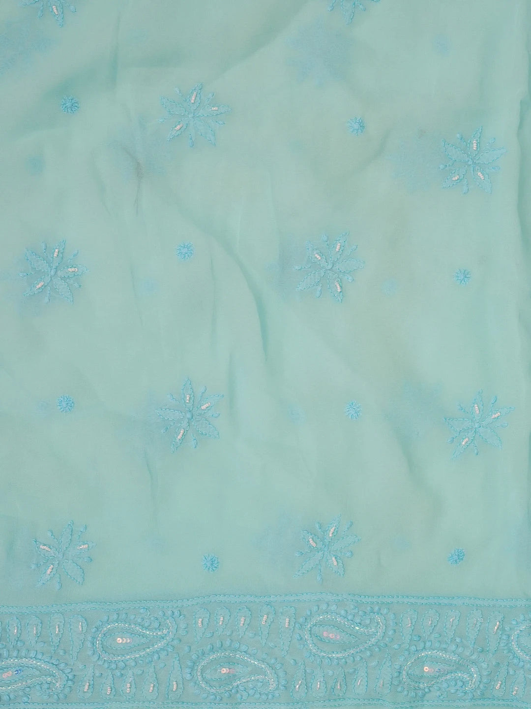 Ada Hand Embroidered Blue Viscose Georgette Lucknowi Chikankari Unstitched Kurta Dupatta Set With Pearl and Cutdana Work 01A578867