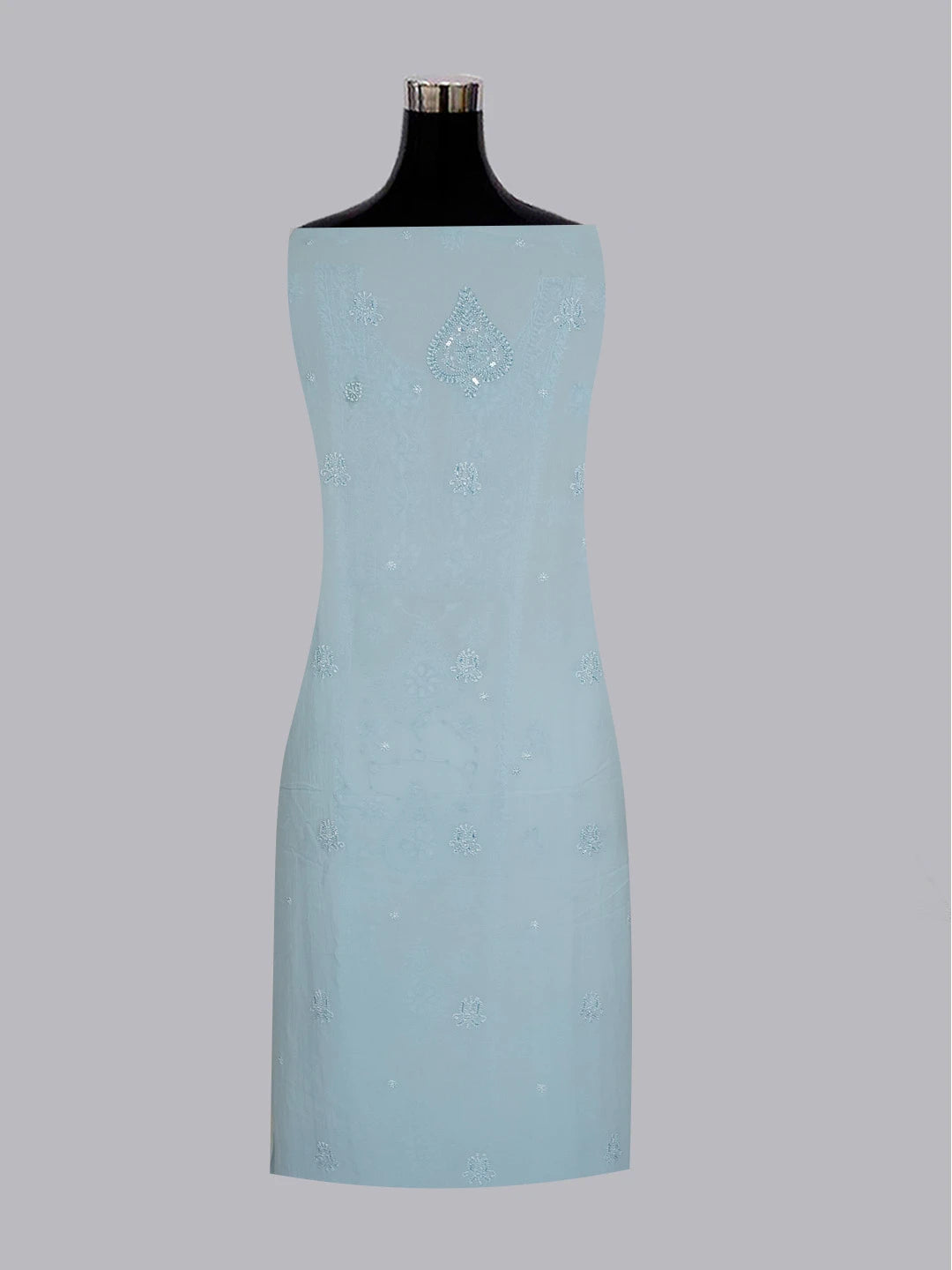 Ada Hand Embroidered Light Sky Blue Viscose Georgette Lucknowi Chikankari Unstitched Kurta Dupatta Set With Sequinned Work 01A539536