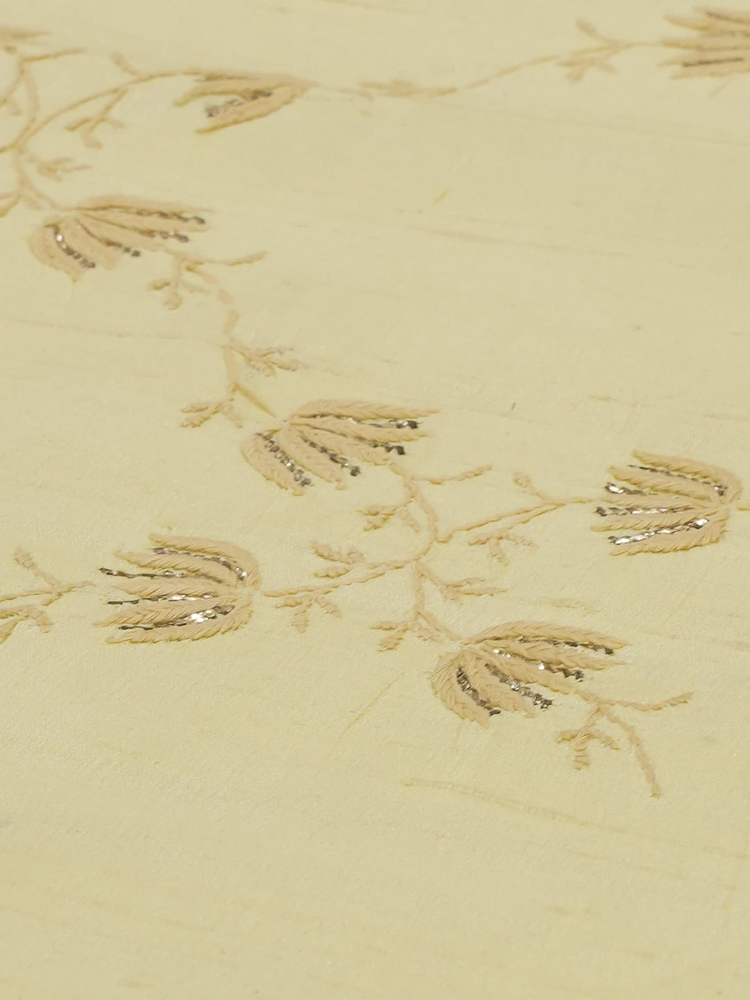 Ada Hand Embroidered Wheat Yellow Silk Lucknowi Chikankari Table Runner With Muqaish Work 01A596207