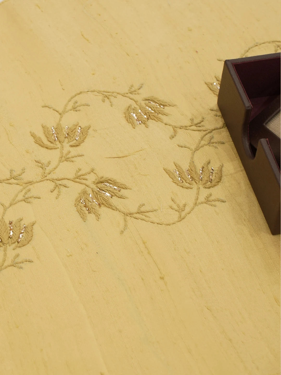 Ada Hand Embroidered Fawn Silk Lucknowi Chikankari Table Runner With Muqaish Work 01A596203