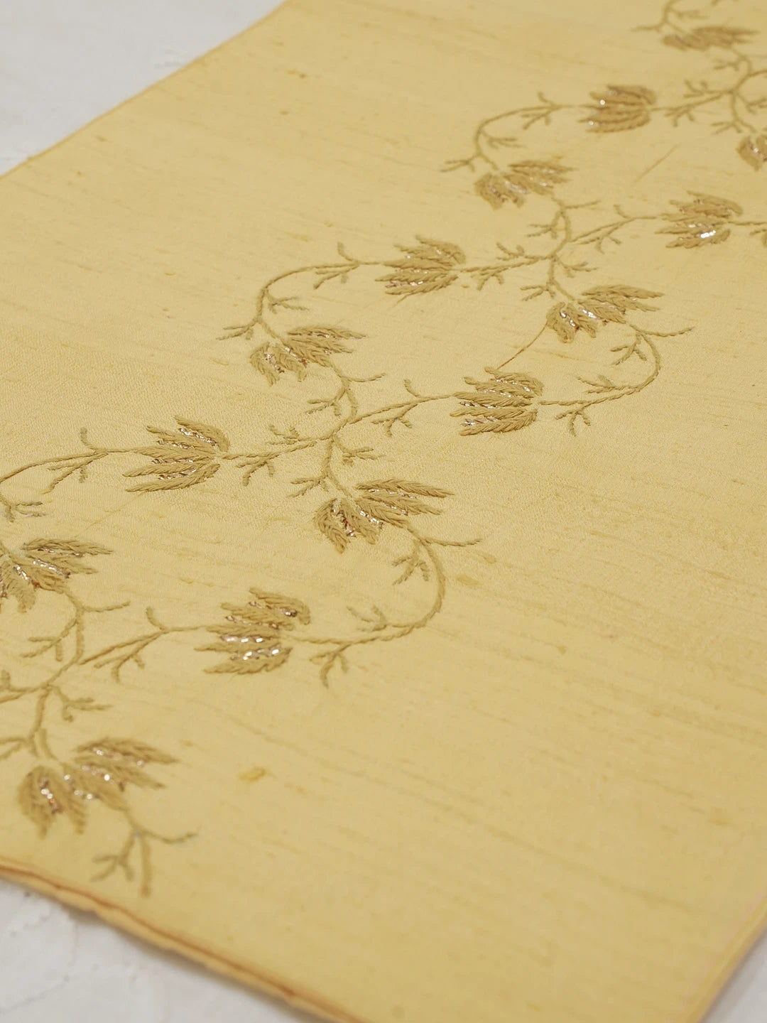 Ada Hand Embroidered Fawn Silk Lucknowi Chikankari Table Runner With Muqaish Work 01A596203