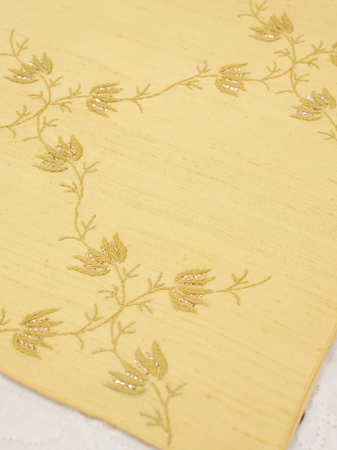 Ada Hand Embroidered Fawn Silk Lucknowi Chikankari Table Runner With Muqaish Work 01A596206