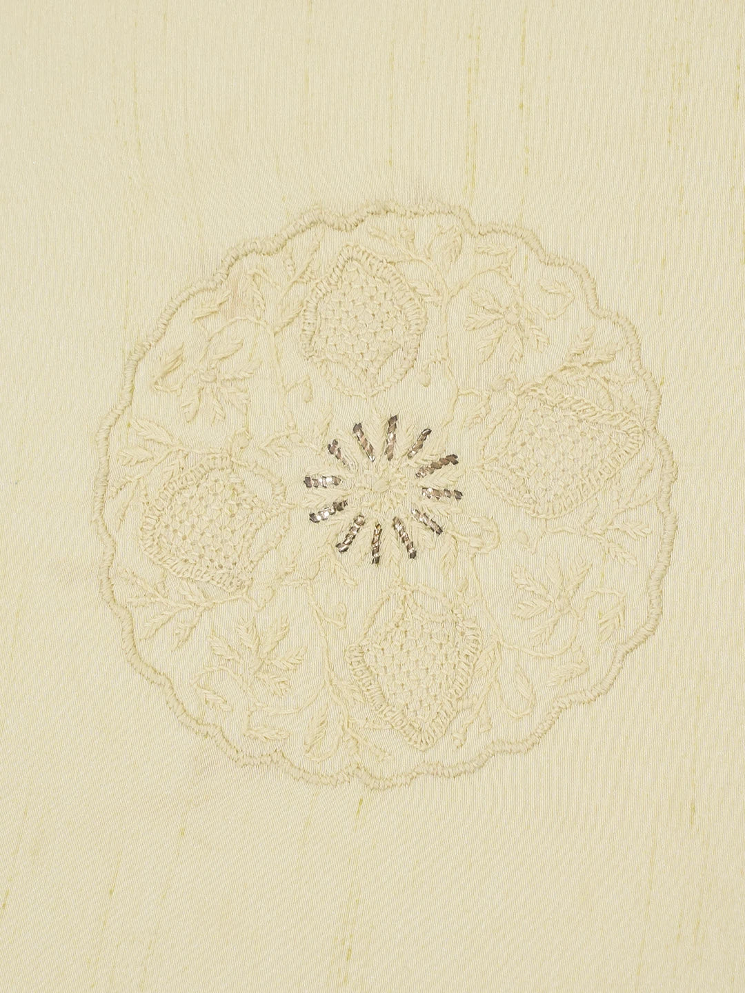 Ada Hand Embroidered Fawn Silk  Lucknowi Chikankari Table Runner With Muqaish Work 01A596205