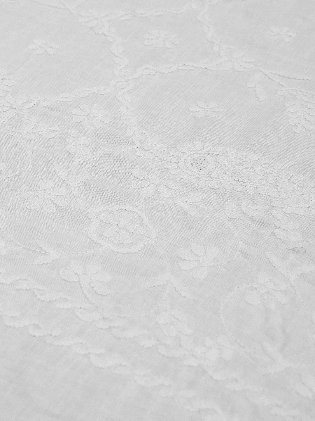 Ada Hand Embroidered White Cotton Lucknowi Chikankari Table Cover 01A119855