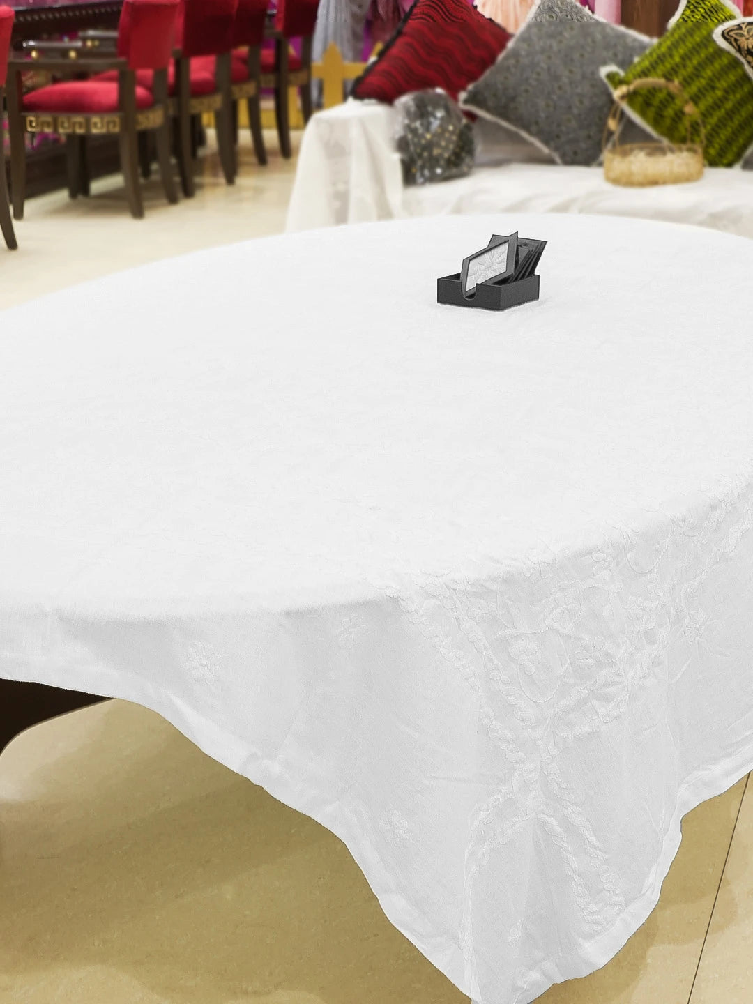 Ada Hand Embroidered White Cotton Lucknowi Chikankari Table Cover 01A119855
