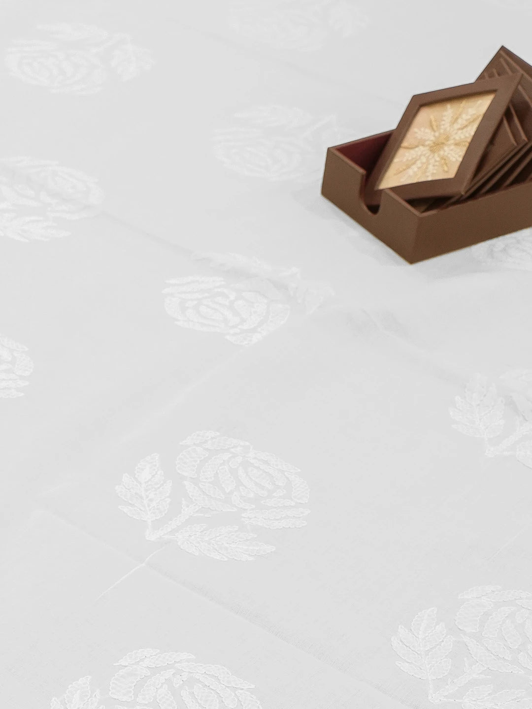 Ada Hand Embroidered White Cotton Lucknowi Chikankari Table Runner 01A520113