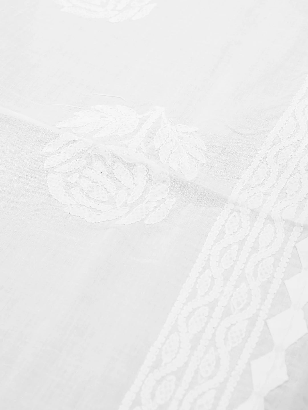 Ada Hand Embroidered White Cotton Lucknowi Chikankari Table Runner 01A520113