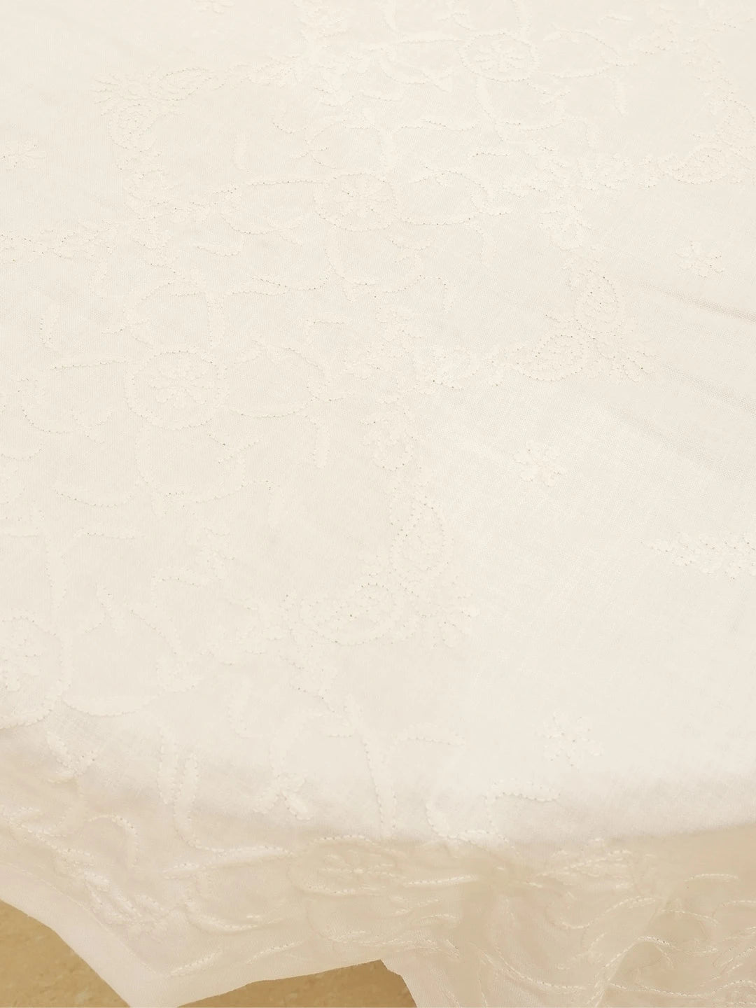Ada Hand Embroidered White Cotton Lucknowi Chikankari Table Cover 01A119851