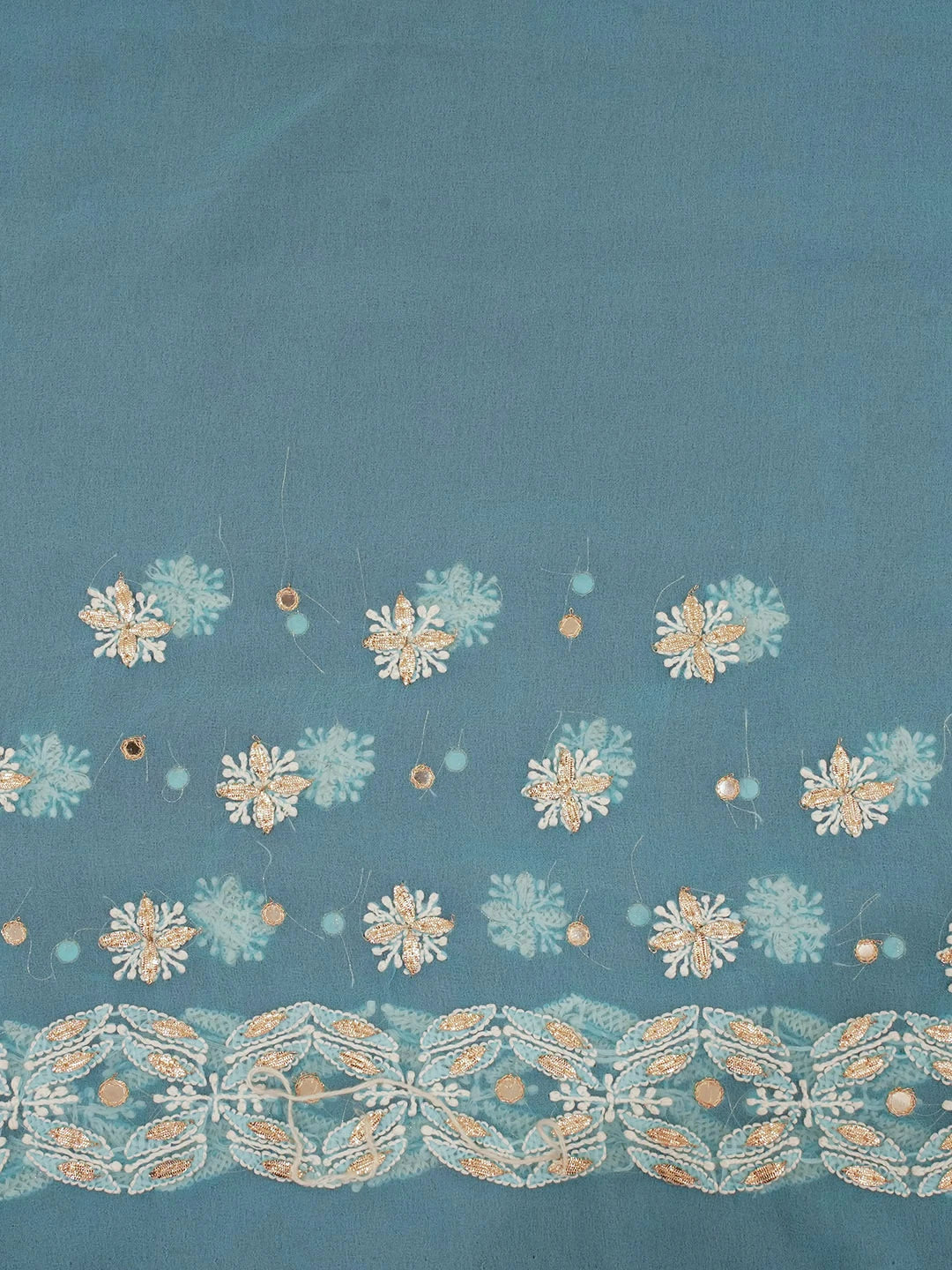 Ada Hand Embroidered Sky Blue Georgette Lucknowi Chikankari Saree and Blouse with Gota Patti Work 01A130151