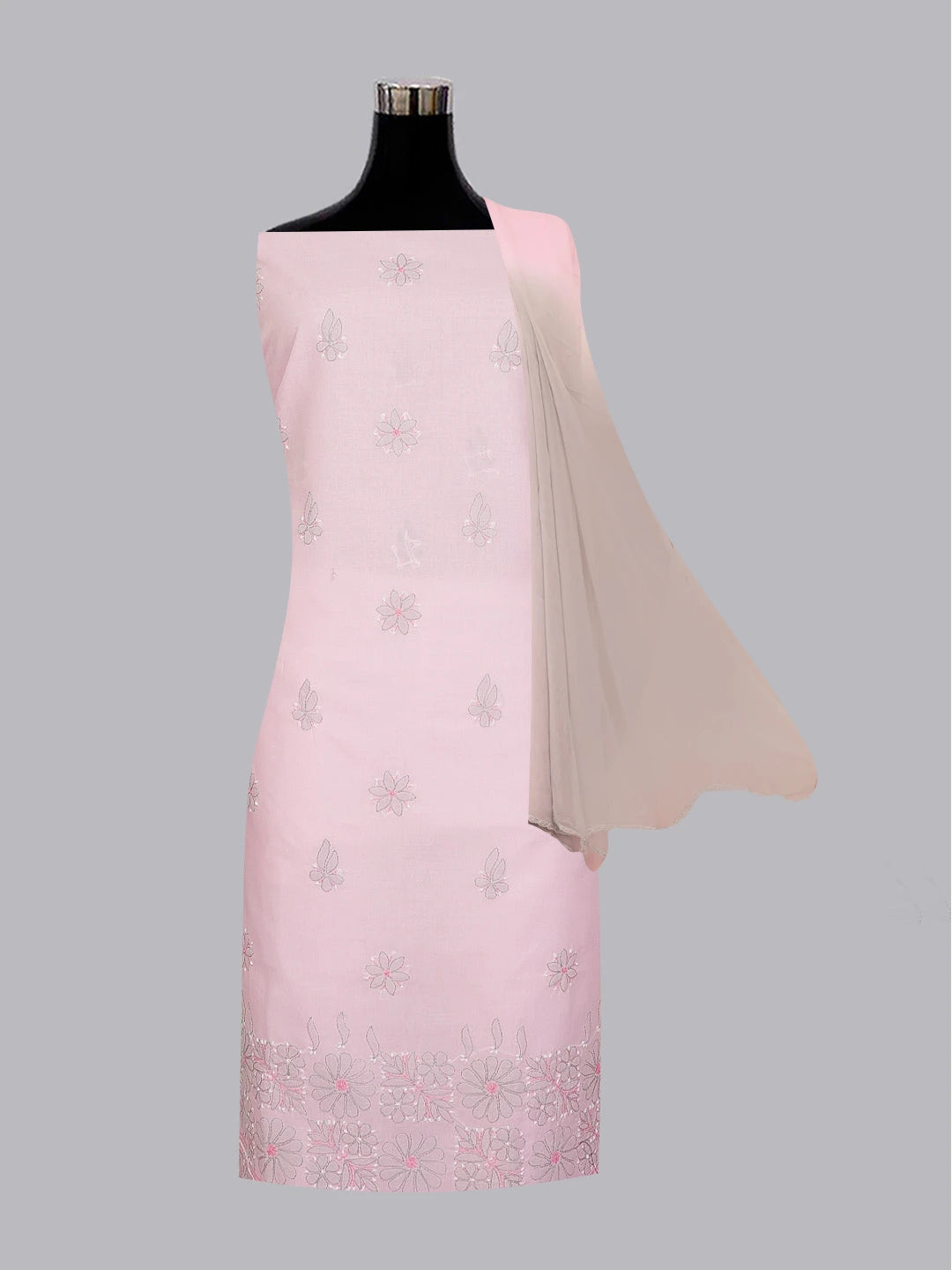 Ada Hand Embroidered Pink Cotton Lucknowi Chikankari Unstitched Suit Piece 01A595821
