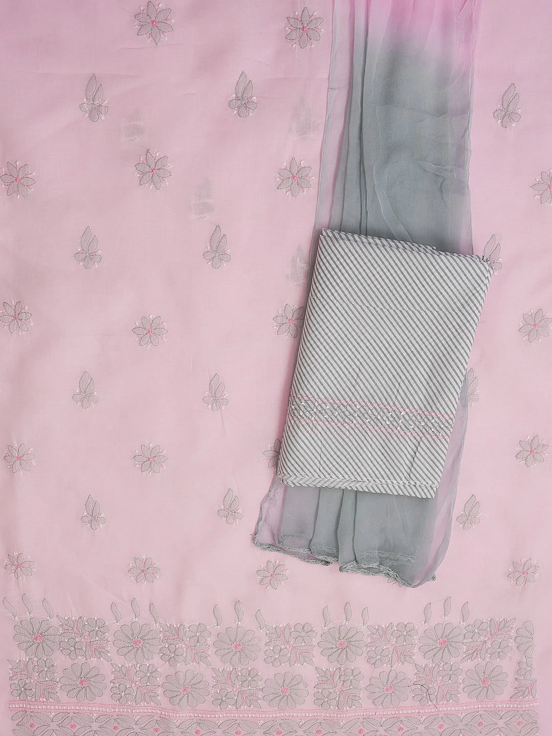 Ada Hand Embroidered Pink Cotton Lucknowi Chikankari Unstitched Suit Piece 01A595821