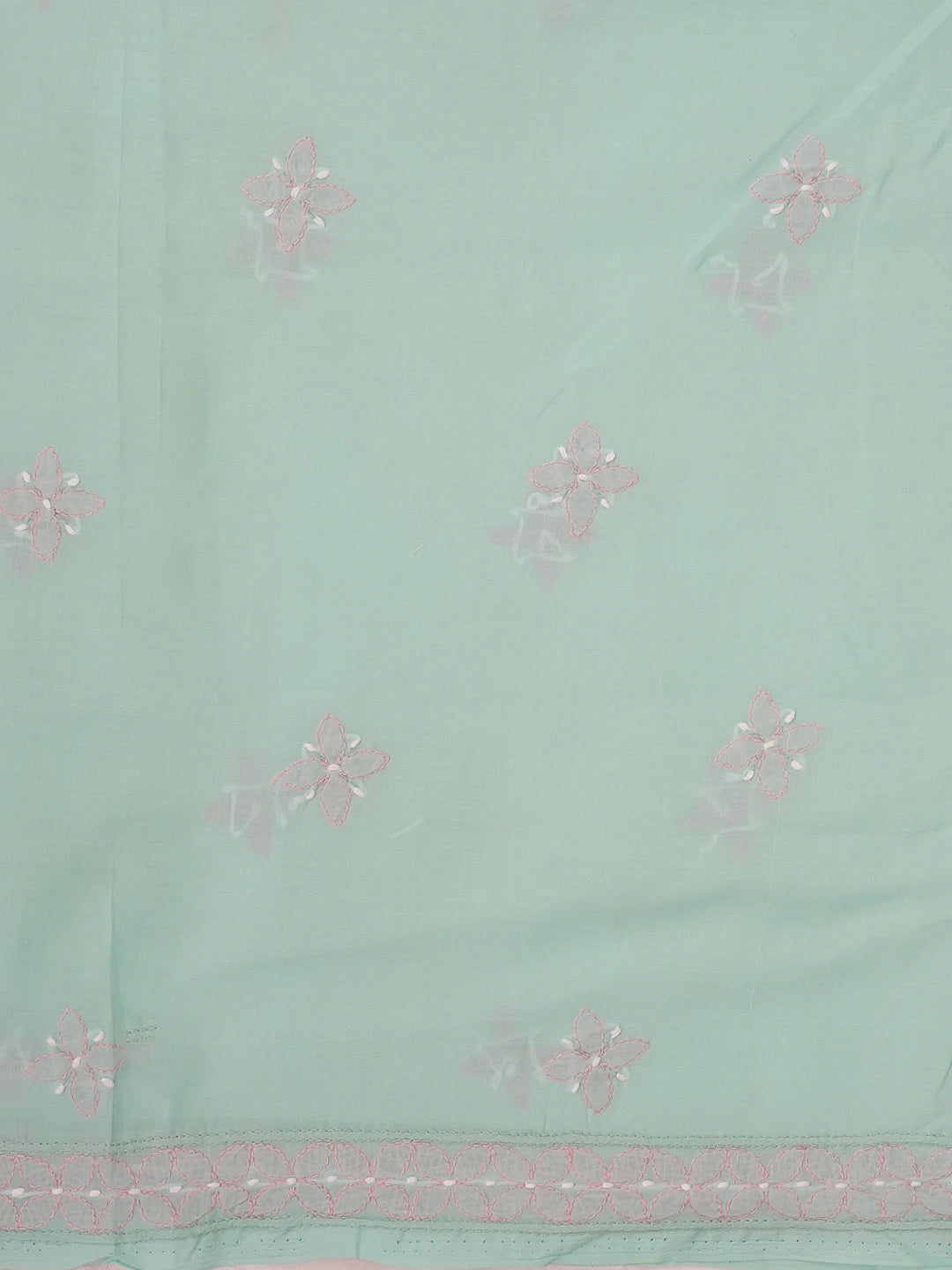 Ada Hand Embroidered Sea Green Cotton Lucknowi Chikankari Unstitched Suit Piece 01A595802