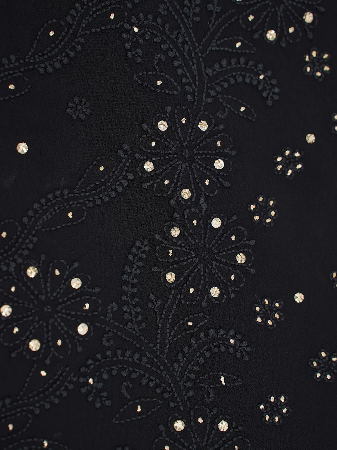 Ada Hand Embroidered Black Viscose Georgette Lucknowi Chikankari Saree With Blouse And Muqaish Work 01A467018