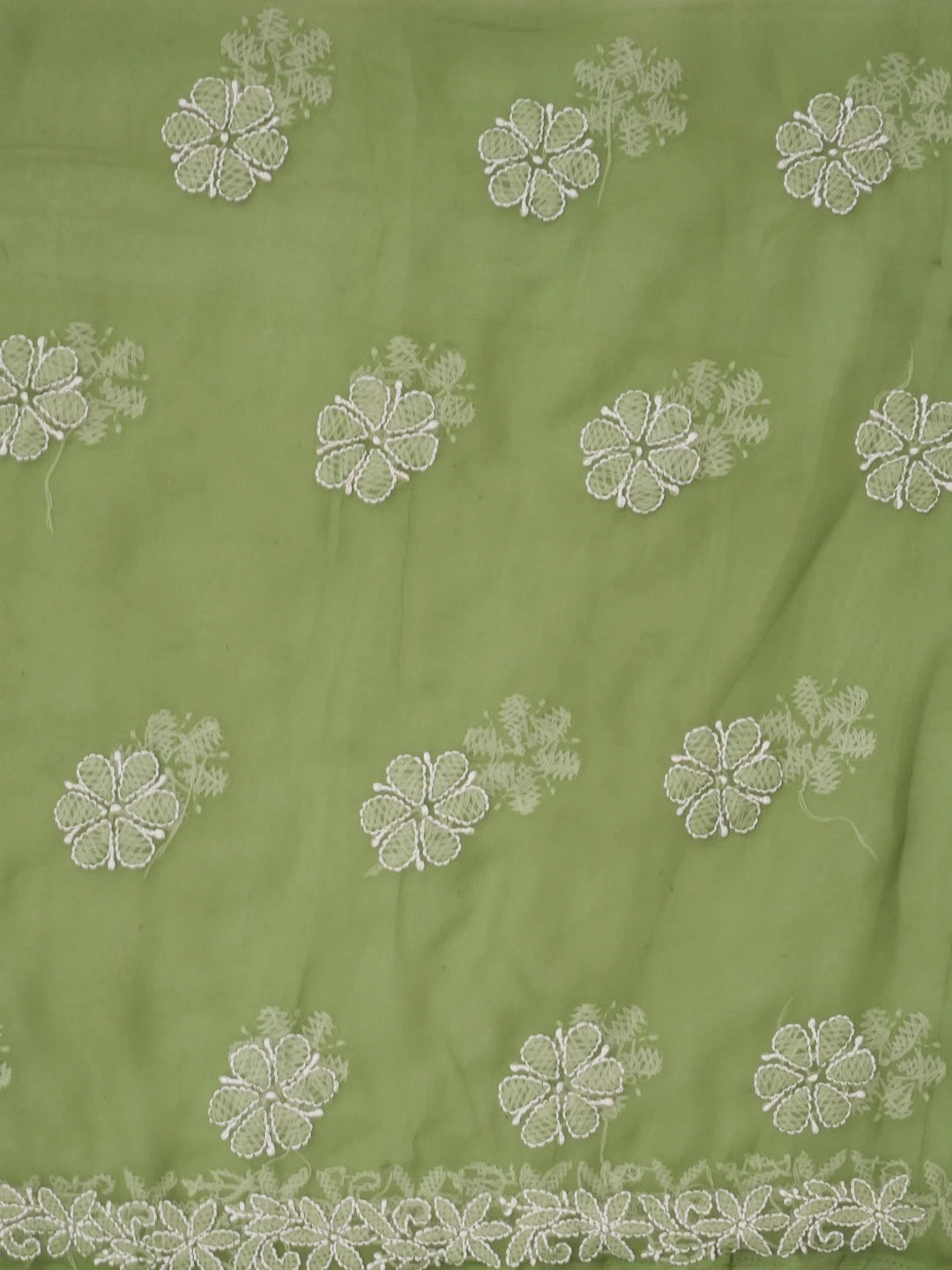 Ada Hand Embroidered Green Georgette Lucknowi Chikankari Unstitched Suit Piece 01A573029