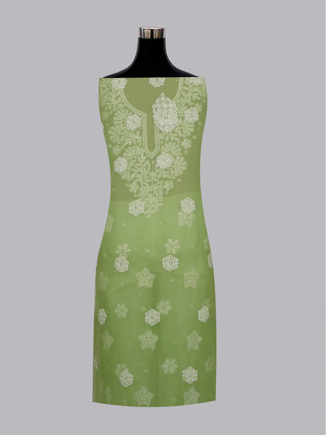 Ada Hand Embroidered Green Georgette Lucknowi Chikankari Unstitched Suit Piece 01A573029