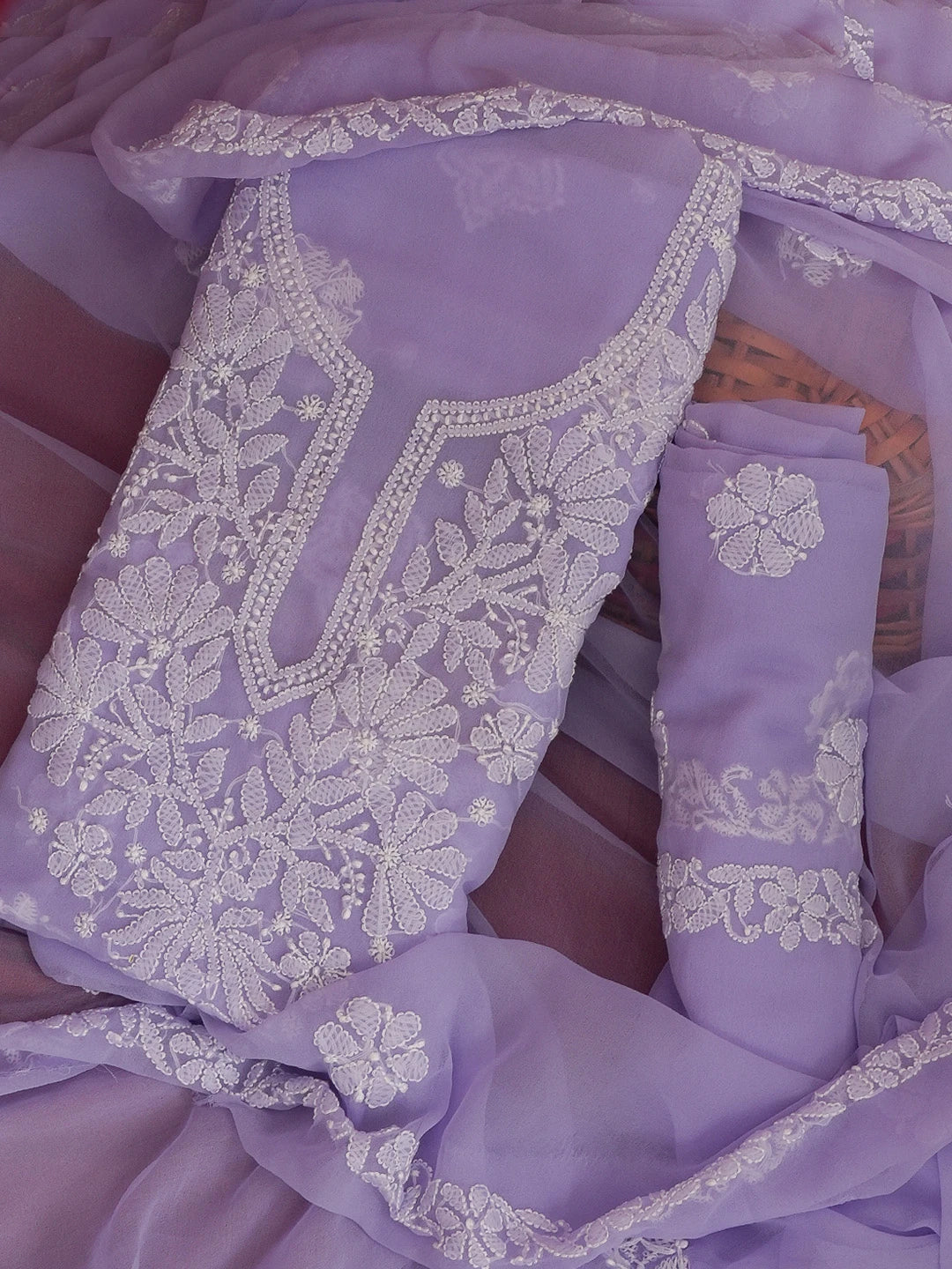 Ada Hand Embroidered Mauve Georgette Lucknowi Chikankari Unstitched Suit Piece 01A573020