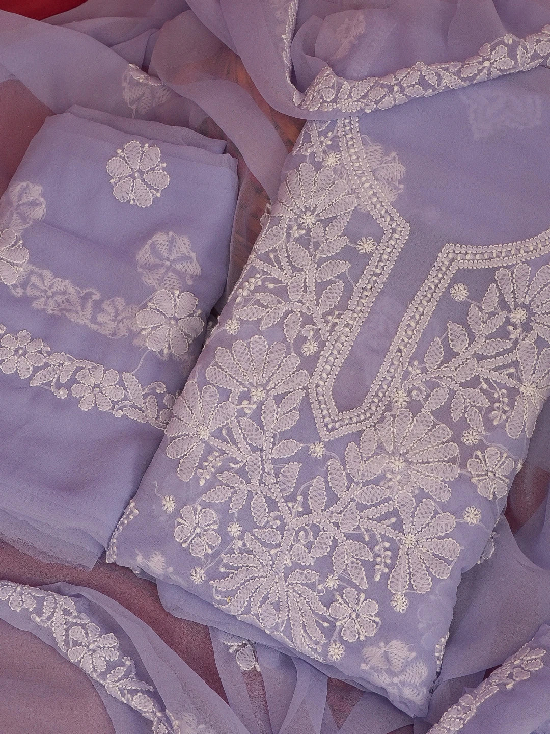 Ada Hand Embroidered Mauve Georgette Lucknowi Chikankari Unstitched Suit Piece 01A573020