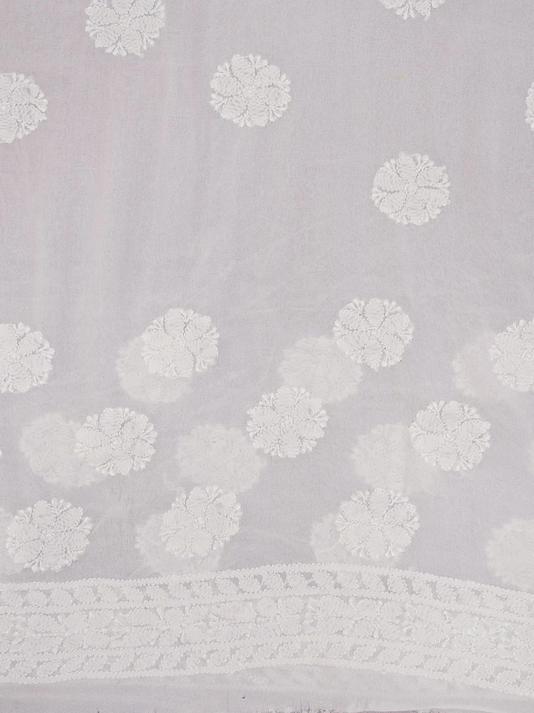 Ada Hand Embroidered White Pure Georgette Lucknowi Chikankari Saree With Blouse 01A551959