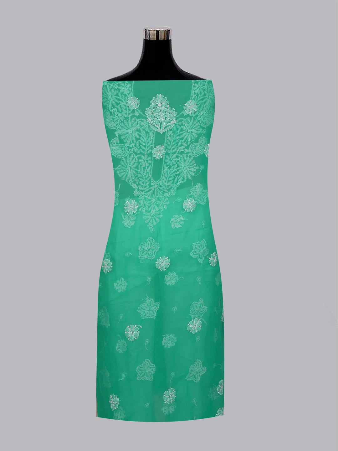 Ada Hand Embroidered Rama Green Georgette Lucknowi Chikankari Unstitched Suit Piece 01A572936