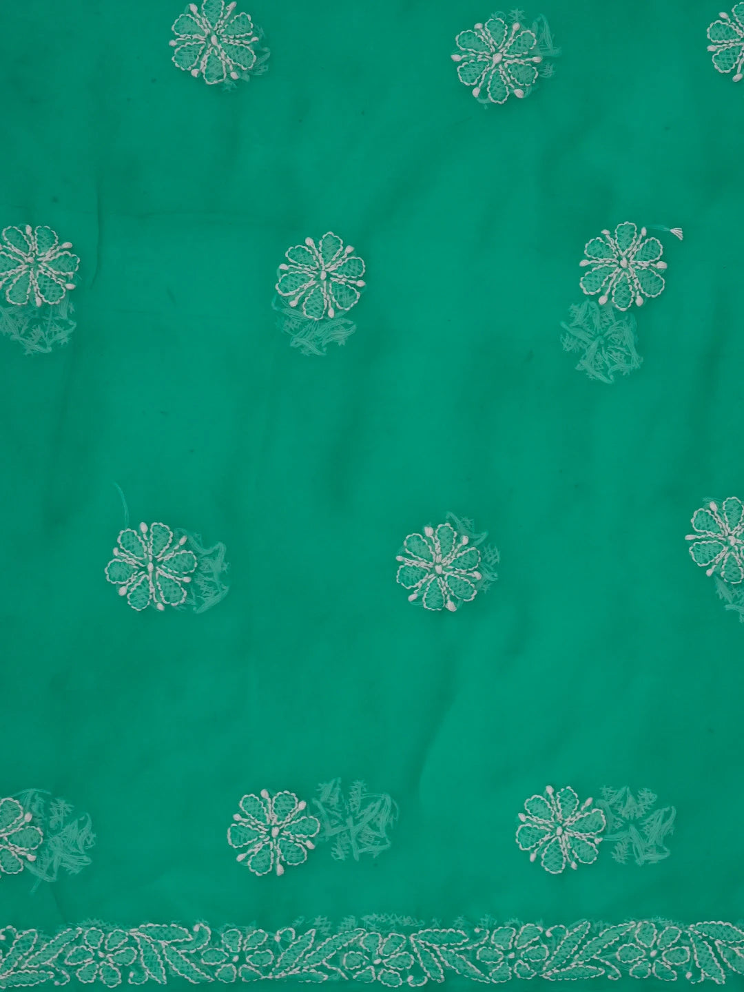 Ada Hand Embroidered Rama Green Georgette Lucknowi Chikankari Unstitched Suit Piece 01A572936