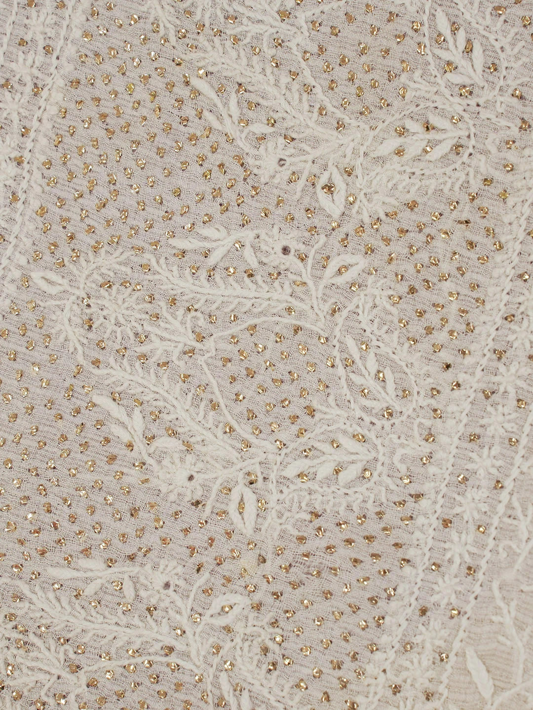Ada Hand Embroidered Alabaster White Kota Silk Lucknowi Chikankari Saree /Blouse With Muqaish Work 01A462692