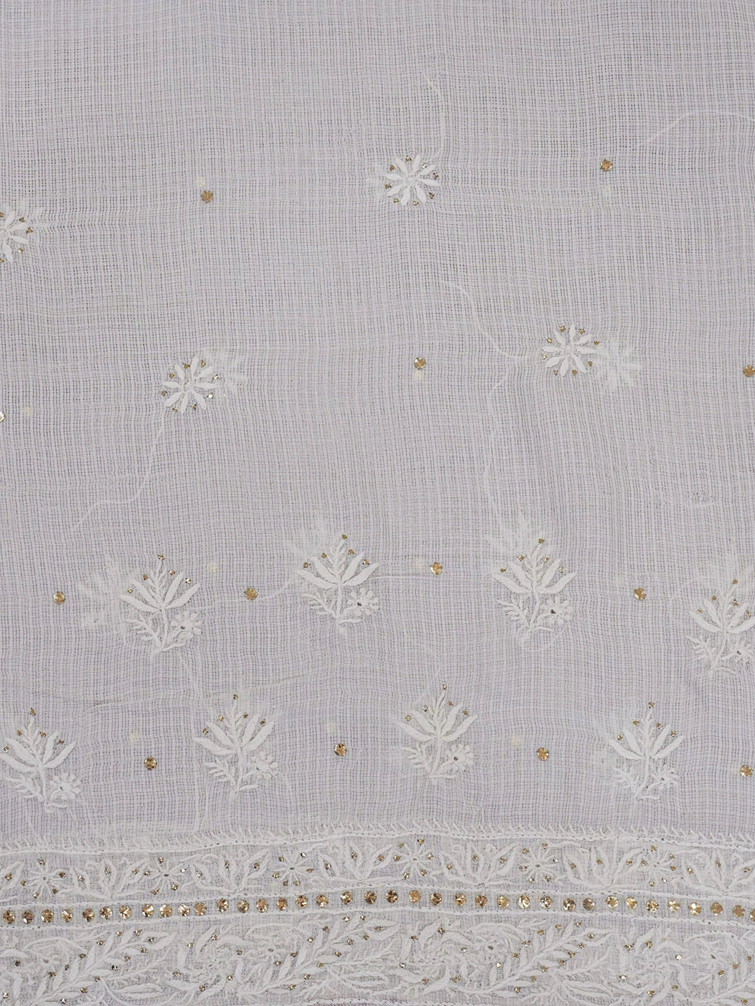 Ada Hand Embroidered Alabaster White Kota Silk Lucknowi Chikankari Saree /Blouse With Muqaish Work 01A462692