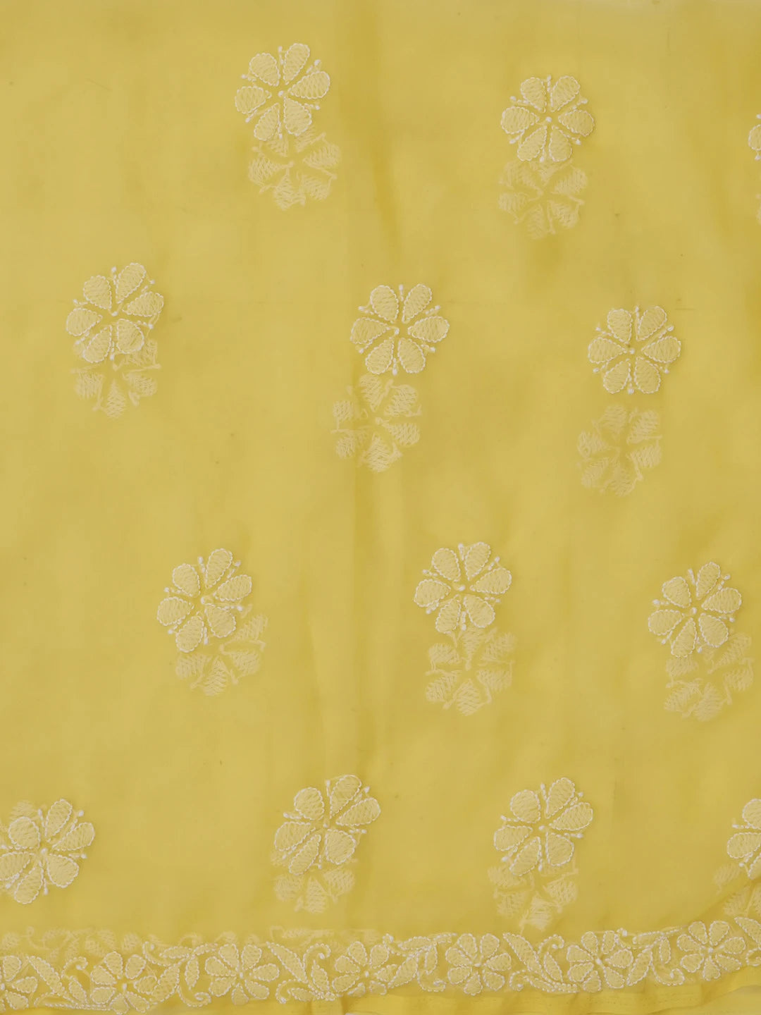 Ada Hand Embroidered Yellow Georgette Lucknowi Chikankari Unstitched Suit Piece 01A572945