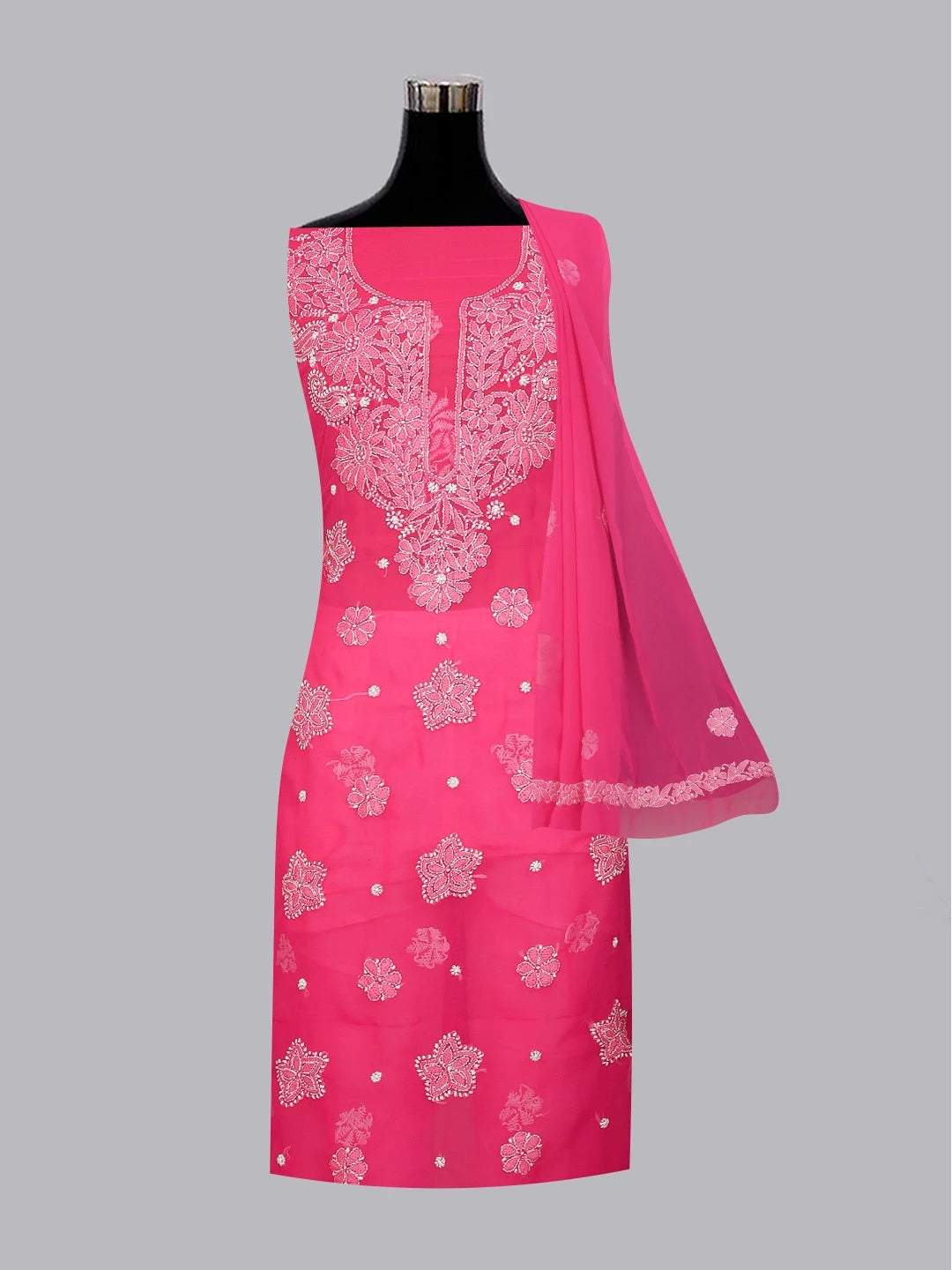Ada Hand Embroidered Magenta Georgette Lucknowi Chikankari Unstitched Suit Piece 01A573033