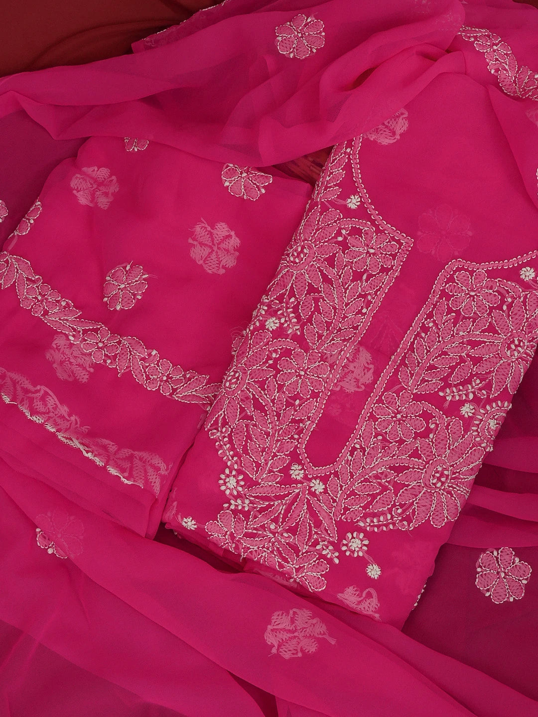 Ada Hand Embroidered Magenta Georgette Lucknowi Chikankari Unstitched Suit Piece 01A573033
