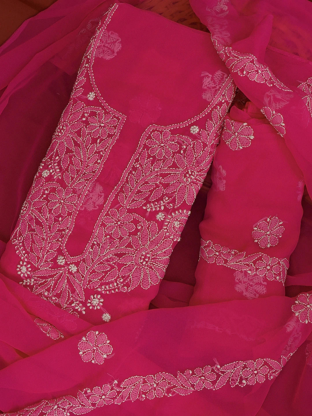Ada Hand Embroidered Magenta Georgette Lucknowi Chikankari Unstitched Suit Piece 01A573033