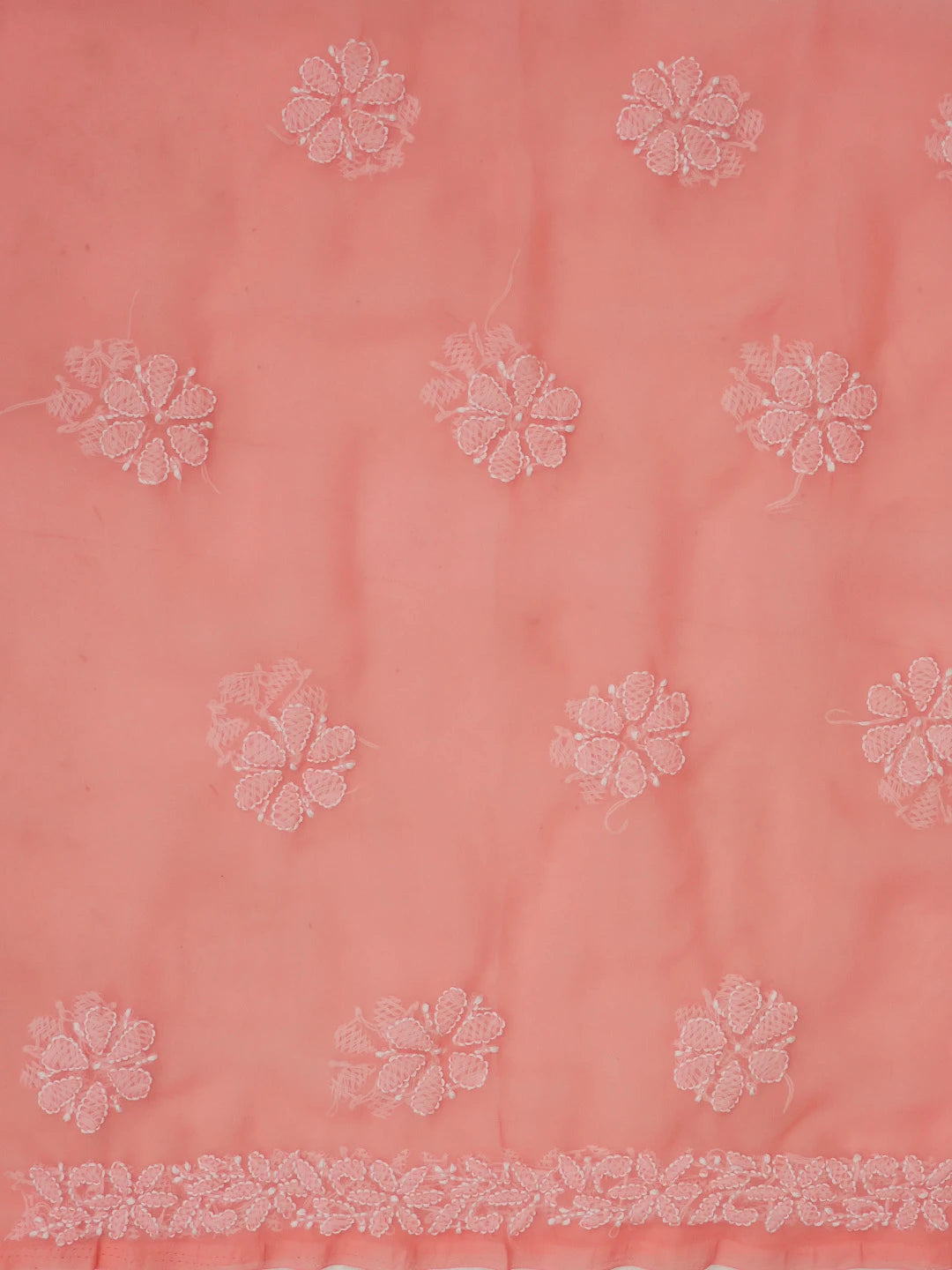 Ada Hand Embroidered Peach Pink Georgette Lucknowi Chikankari Unstitched Suit Piece 01A572938