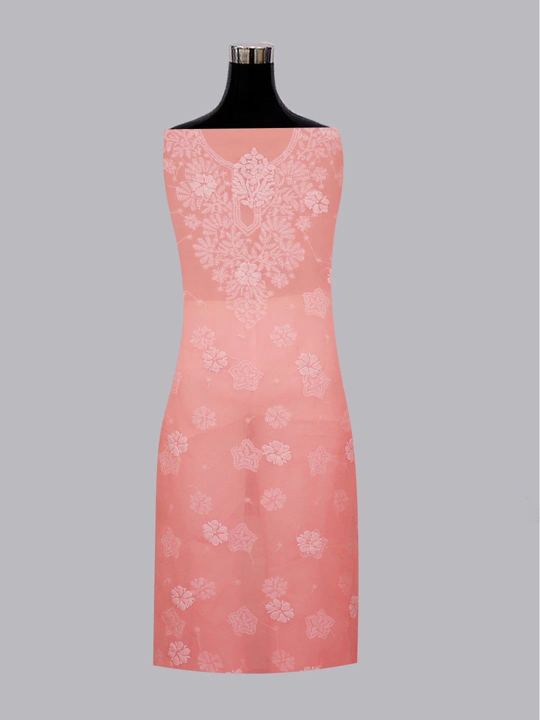 Ada Hand Embroidered Peach Pink Georgette Lucknowi Chikankari Unstitched Suit Piece 01A572938