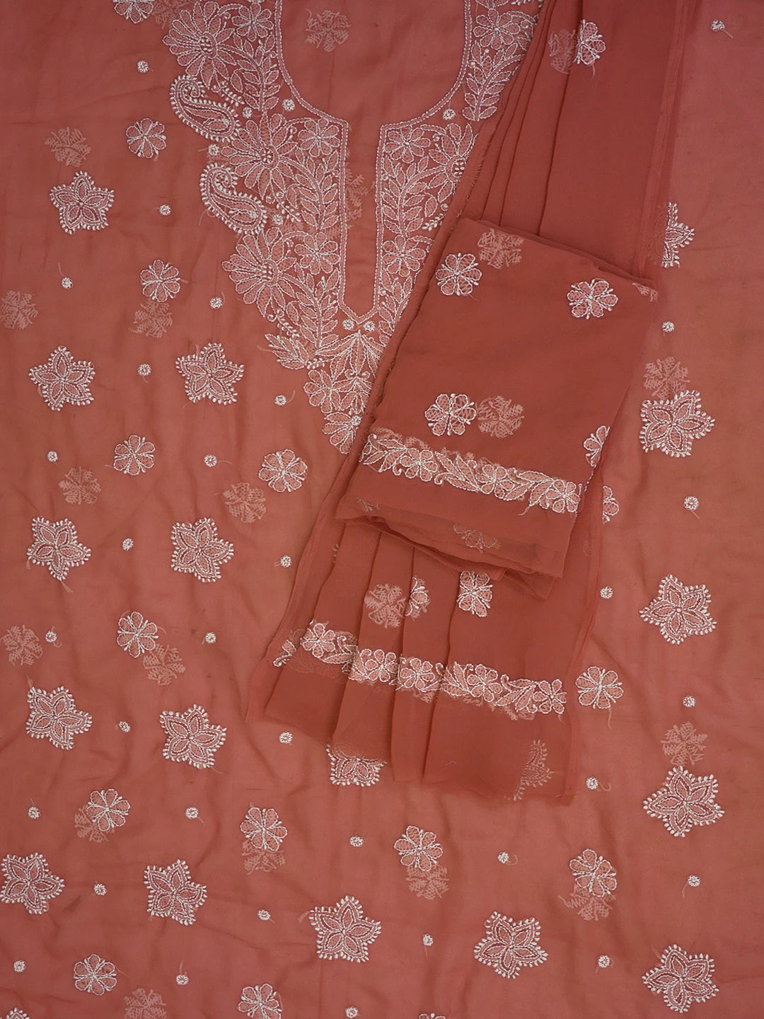 Ada Hand Embroidered Rust Georgette Lucknowi Chikankari Unstitched Suit Piece 01A573032