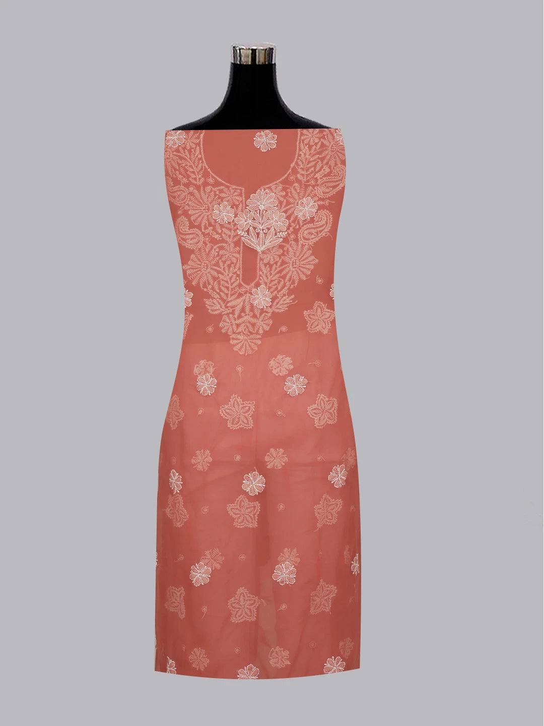Ada Hand Embroidered Rust Georgette Lucknowi Chikankari Unstitched Suit Piece 01A573032
