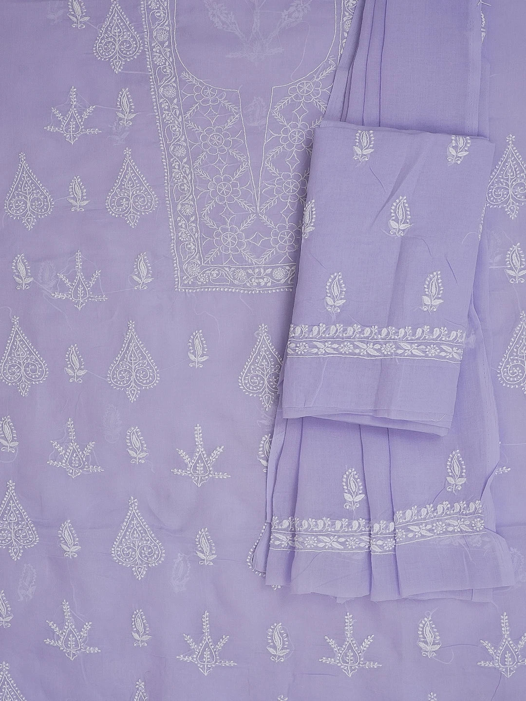 Ada Hand Embroidered Lavender Cotton Lucknowi Chikankari Unstitched Suit Set 01A574401