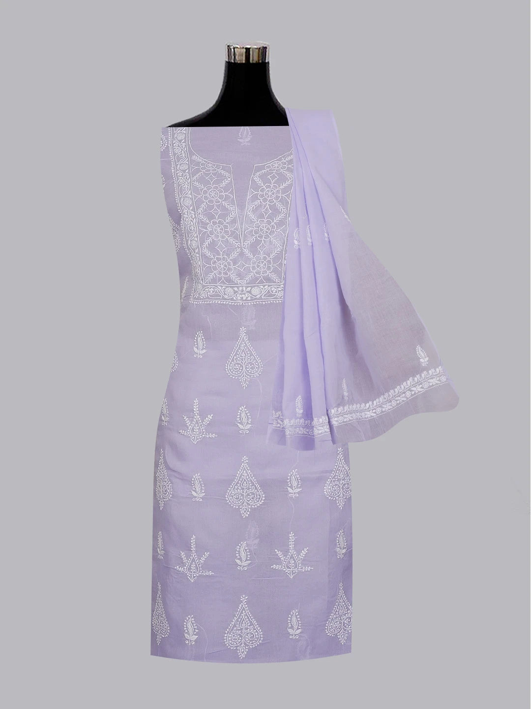 Ada Hand Embroidered Lavender Cotton Lucknowi Chikankari Unstitched Suit Set 01A574401