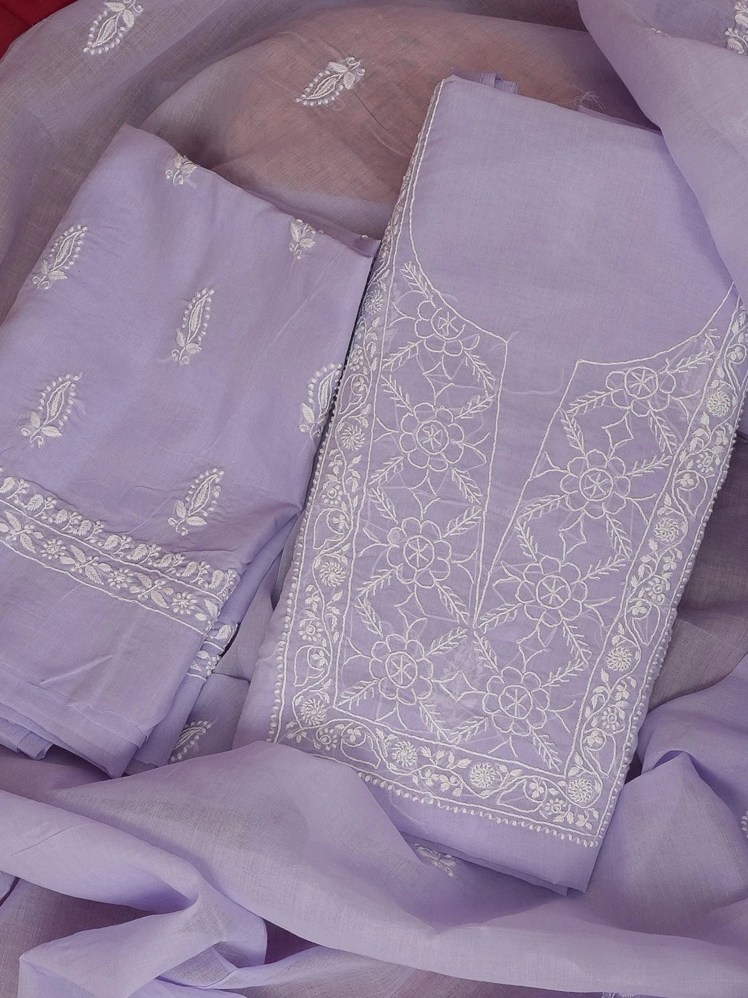Ada Hand Embroidered Lavender Cotton Lucknowi Chikankari Unstitched Suit Set 01A574401