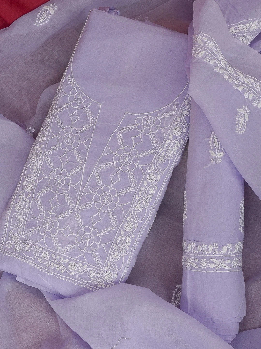 Ada Hand Embroidered Lavender Cotton Lucknowi Chikankari Unstitched Suit Set 01A574401