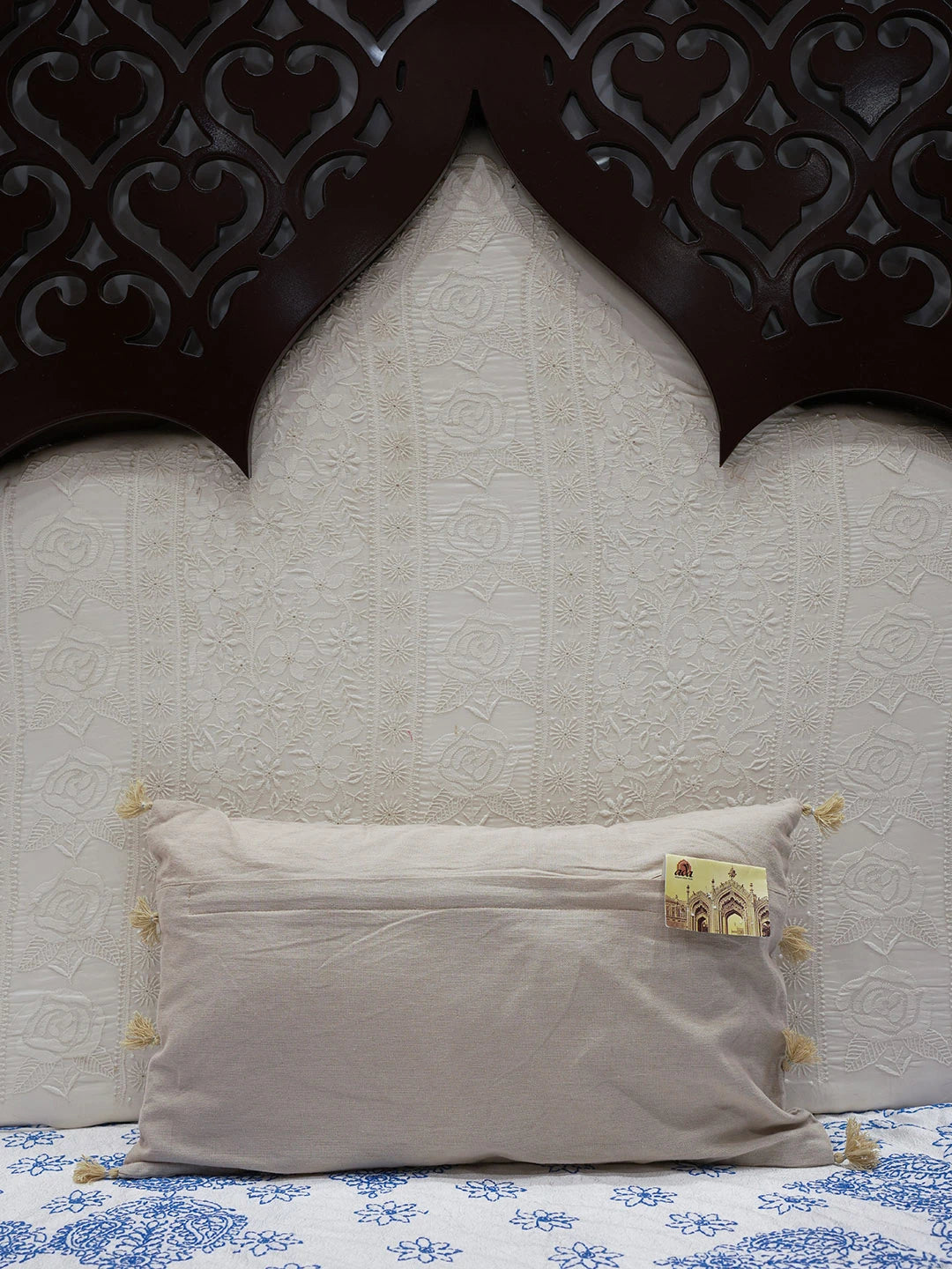 Ada Hand Embroidered Oyster Grey Cotton Lucknowi Chikankari Pillow Cover 01A591357